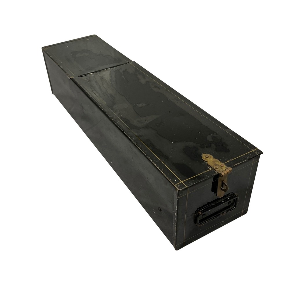 Antique Black Japanned Metal Deed/cash Box Strong Box w/ Brass Latch Vintage"